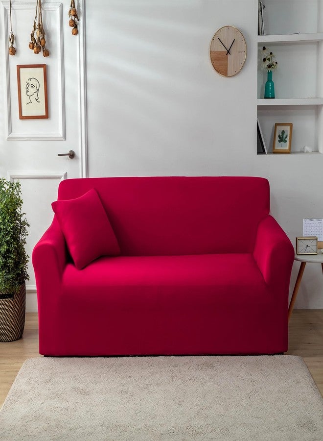 Qubjus Modern Couch Cover Stretch Loveseat Sofa Cover for 2 Cushion Couch Solid Color Non Slip Washable Furniture Protector Sofa Slipcover for Home Decoration(Medium, Red) - Image 4